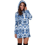 Blue And White Aztec Pattern Print Hoodie Dress GearFrost