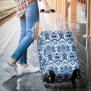 Blue And White Aztec Pattern Print Luggage Cover GearFrost