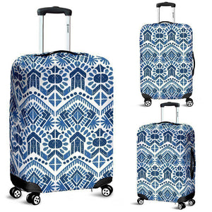 Blue And White Aztec Pattern Print Luggage Cover GearFrost