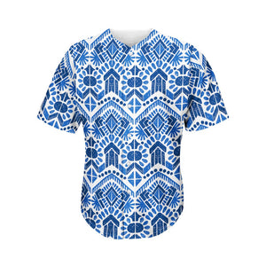 Blue And White Aztec Pattern Print Men's Baseball Jersey