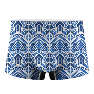 Blue And White Aztec Pattern Print Men's Boxer Briefs