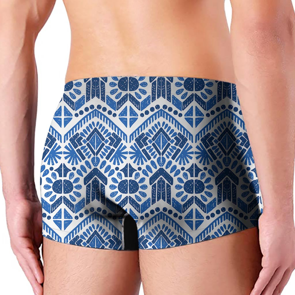 Blue And White Aztec Pattern Print Men's Boxer Briefs