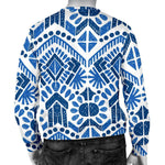 Blue And White Aztec Pattern Print Men's Crewneck Sweatshirt GearFrost