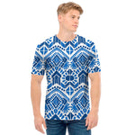Blue And White Aztec Pattern Print Men's T-Shirt