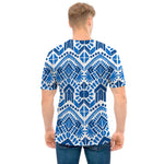 Blue And White Aztec Pattern Print Men's T-Shirt