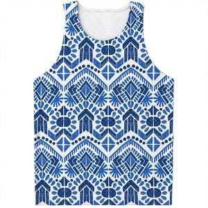 Blue And White Aztec Pattern Print Men's Tank Top