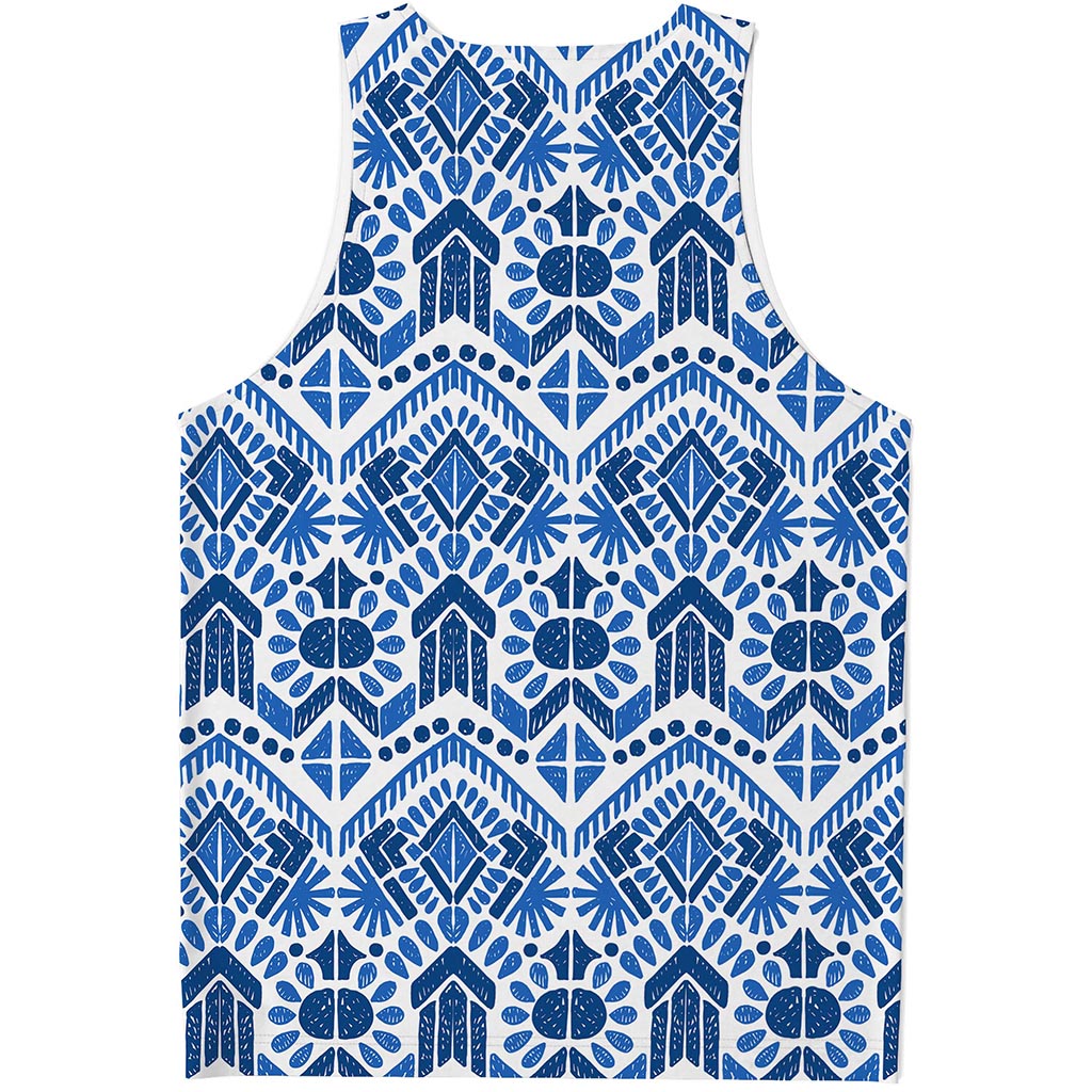 Blue And White Aztec Pattern Print Men's Tank Top