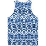 Blue And White Aztec Pattern Print Men's Tank Top