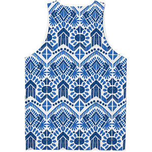 Blue And White Aztec Pattern Print Men's Tank Top