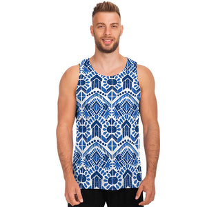 Blue And White Aztec Pattern Print Men's Tank Top