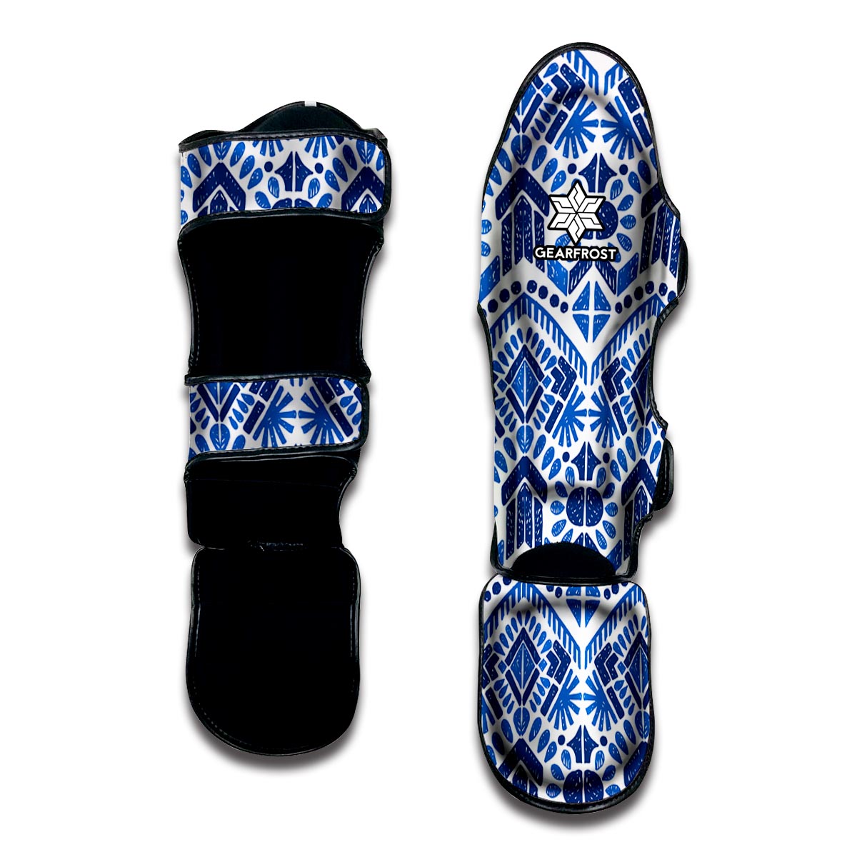 Blue And White Aztec Pattern Print Muay Thai Shin Guard