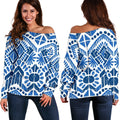 Blue And White Aztec Pattern Print Off The Shoulder Sweatshirt