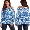 Blue And White Aztec Pattern Print Off Shoulder Sweatshirt GearFrost