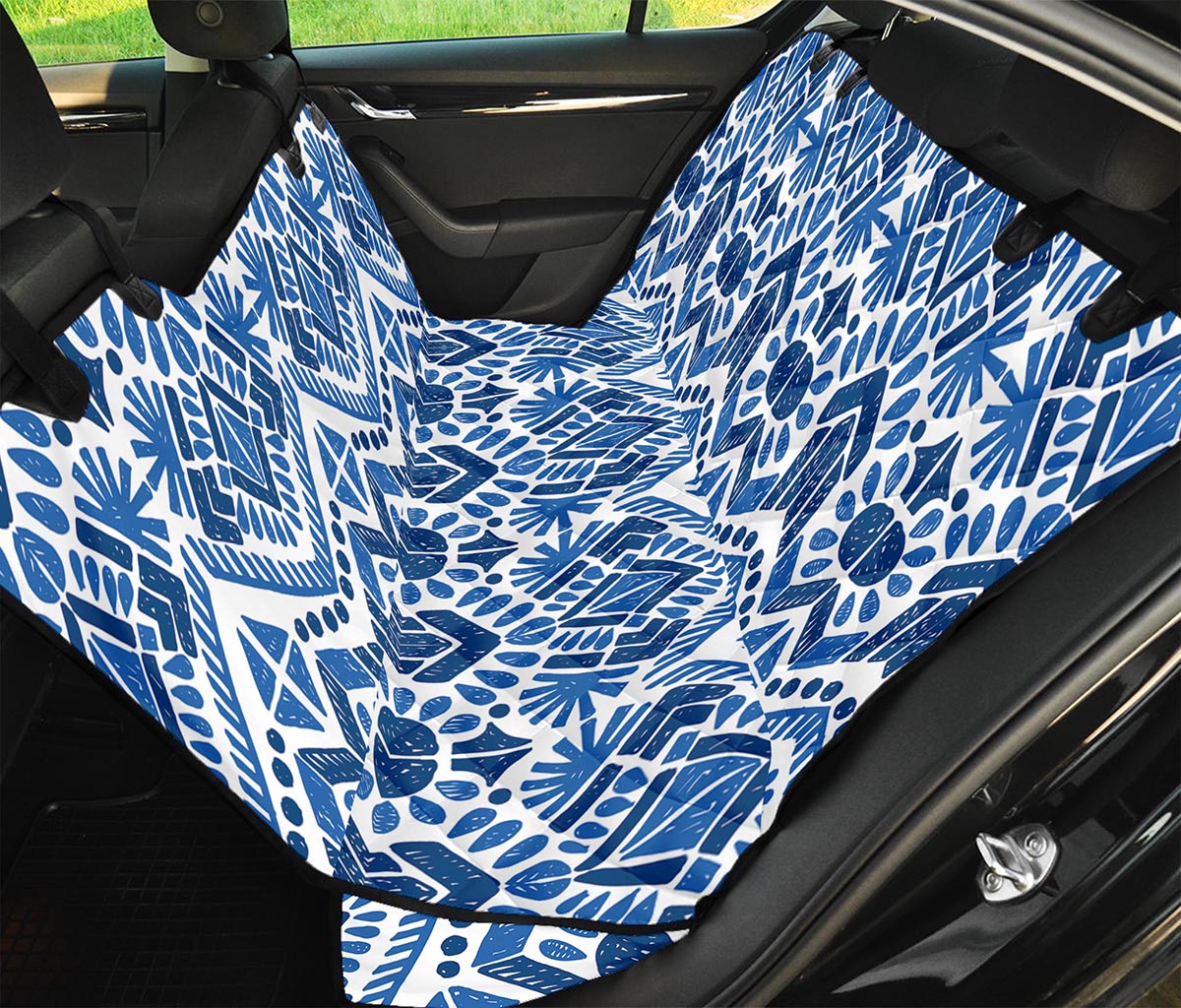 Blue And White Aztec Pattern Print Pet Car Back Seat Cover