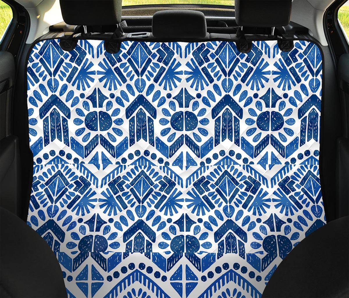 Blue And White Aztec Pattern Print Pet Car Back Seat Cover