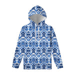 Blue And White Aztec Pattern Print Pullover Hoodie