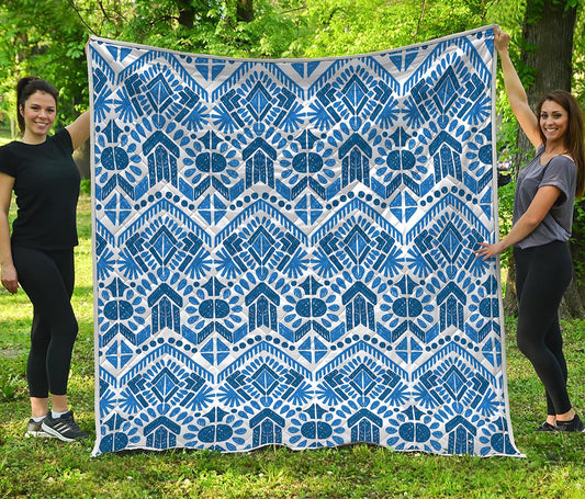 Blue And White Aztec Pattern Print Quilt