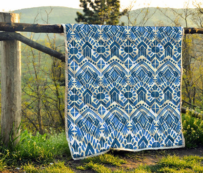 Blue And White Aztec Pattern Print Quilt
