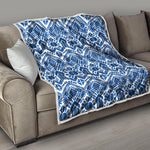 Blue And White Aztec Pattern Print Quilt