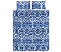 Blue And White Aztec Pattern Print Quilt Bed Set