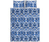 Blue And White Aztec Pattern Print Quilt Bed Set
