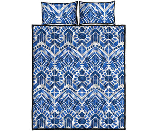 Blue And White Aztec Pattern Print Quilt Bed Set