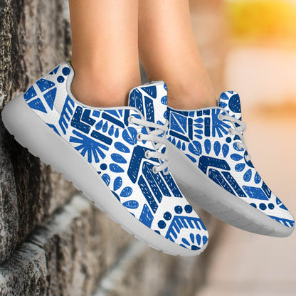 Blue And White Aztec Pattern Print Sport Shoes GearFrost
