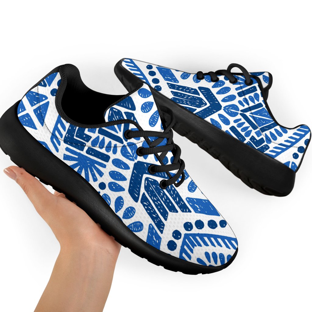 Blue And White Aztec Pattern Print Sport Shoes GearFrost