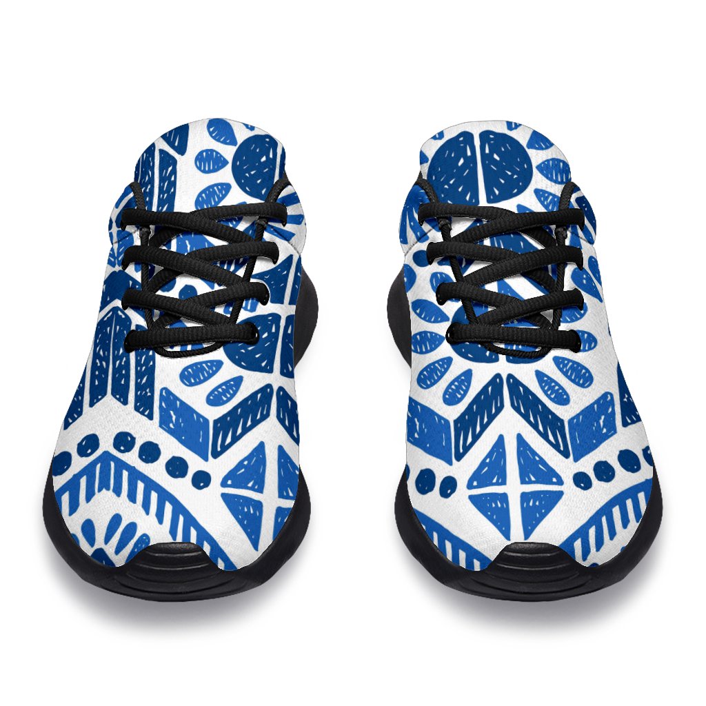 Blue And White Aztec Pattern Print Sport Shoes GearFrost