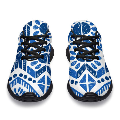 Blue And White Aztec Pattern Print Sport Shoes GearFrost