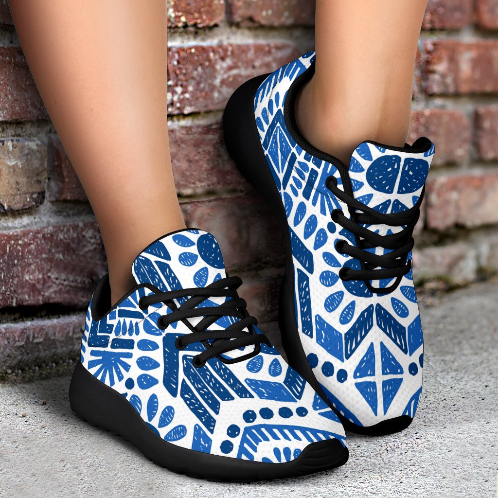 Blue And White Aztec Pattern Print Sport Shoes GearFrost