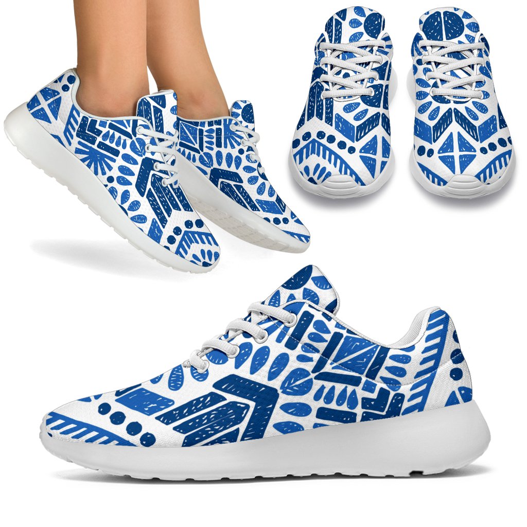 Blue And White Aztec Pattern Print Sport Shoes GearFrost