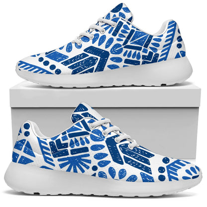 Blue And White Aztec Pattern Print Sport Shoes GearFrost