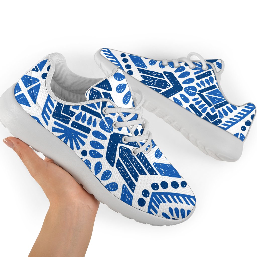 Blue And White Aztec Pattern Print Sport Shoes GearFrost