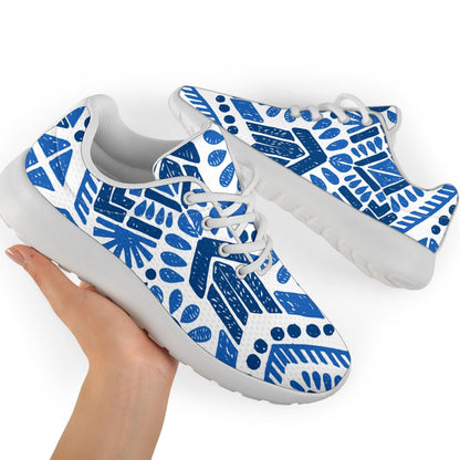 Blue And White Aztec Pattern Print Sport Shoes GearFrost