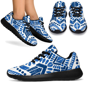 Blue And White Aztec Pattern Print Sport Shoes GearFrost