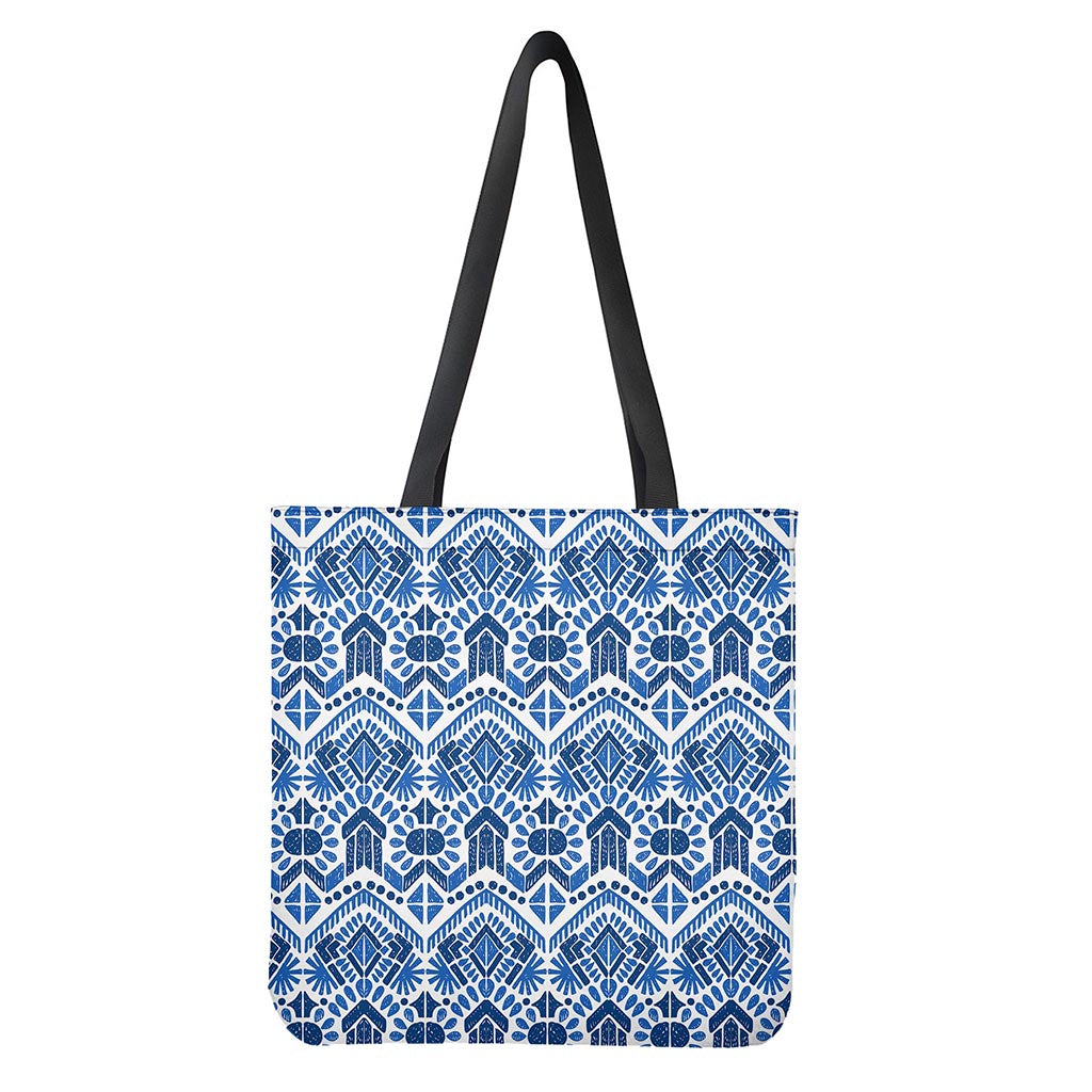 Blue And White Aztec Pattern Print Tote Bag