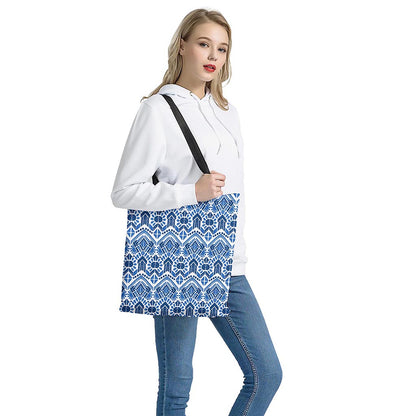 Blue And White Aztec Pattern Print Tote Bag