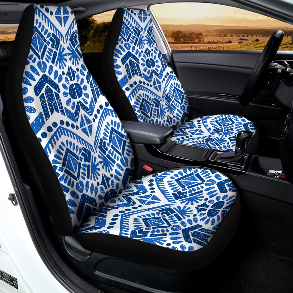 Blue And White Aztec Pattern Print Universal Fit Car Seat Covers