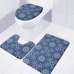 Blue And White Bohemian Mandala Print 3 Piece Bath Mat Set