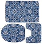 Blue And White Bohemian Mandala Print 3 Piece Bath Mat Set