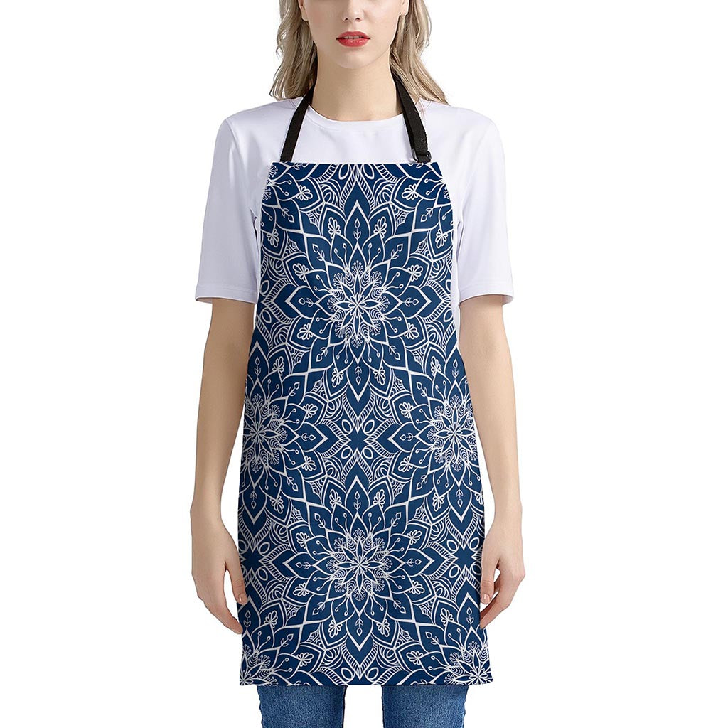 Blue And White Bohemian Mandala Print Apron