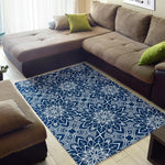 Blue And White Bohemian Mandala Print Area Rug GearFrost