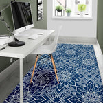 Blue And White Bohemian Mandala Print Area Rug GearFrost