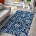 Blue And White Bohemian Mandala Print Floor Mat