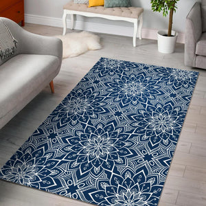 Blue And White Bohemian Mandala Print Area Rug GearFrost