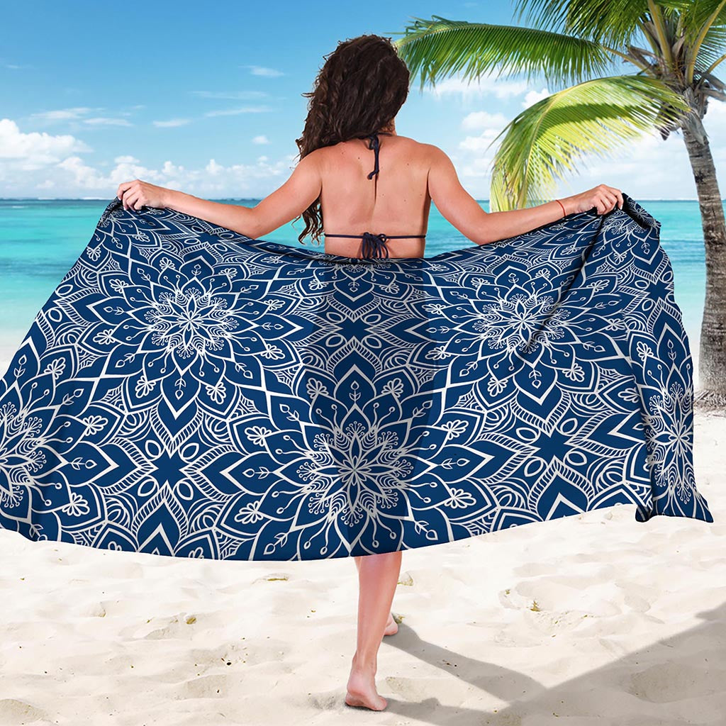 Blue And White Bohemian Mandala Print Beach Sarong Wrap