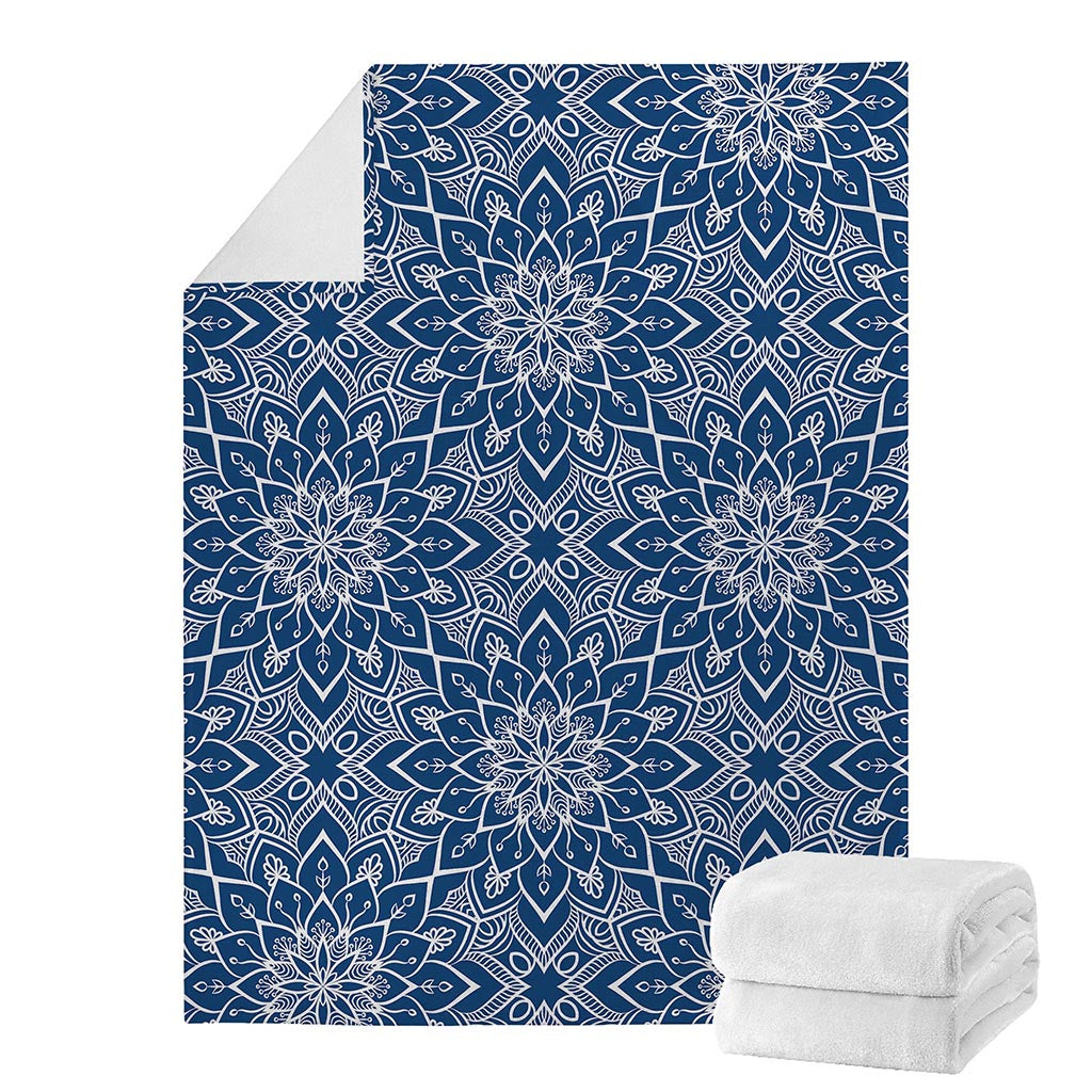 Blue And White Bohemian Mandala Print Blanket