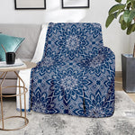 Blue And White Bohemian Mandala Print Blanket