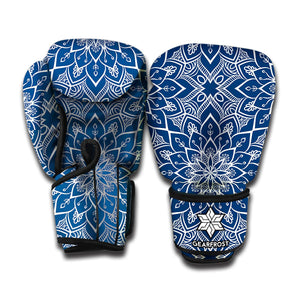 Blue And White Bohemian Mandala Print Boxing Gloves